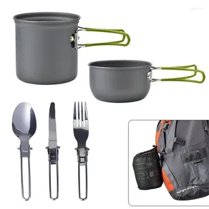 Conjuntos de utensilios de cocina Juego de ollas de cocina Olla al aire libre para 1-2 personas Camping portátil con cubiertos antiadherentes