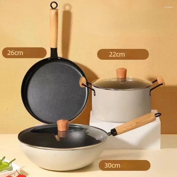 Conjuntos de utensilios de cocina Cocina Wok Sartén Sopa Olla Juego de tres piezas Ollas y sartenes espesadas para el hogar