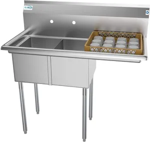 Batterie de cuisine KoolMore - SB121610-16R3 Évier utilitaire de préparation de cuisine commerciale NSF à 2 compartiments en acier inoxydable avec égouttoir taille 12