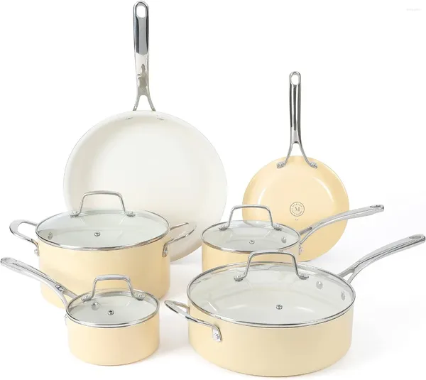 Ensembles de cuisine Lockton Premium PFA PFA PFA INTÉRIEUR CERAMIQUE gratuit 10 pièces ENAMEL POSS ET PANS ALUMINUM ENA