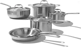 Ensembles d'établissements de cuisine fabriqués dans - 10 pièces en acier inoxydable Pot et casserole à 5 pli Clad comprend des casseroles de casseroles