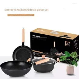 Kookgerei sets maifanshi driedelige set koekenpan soep pot activiteit cadeau potten platte bodem niet stok ijzer