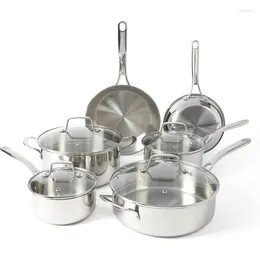 Ensembles d'ustensiles de cuisine Martha Stewart Castelle 10 pièces 18/8 Induction en acier inoxydable Pots sûrs et casseroles non toxiques