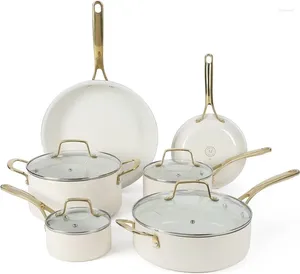 Kookgereisets Martha Stewart Lockton Premium anti-aanbak PFA-vrije keramische binnenkant 10-delige zware geëmailleerde aluminium potten en pannen Se