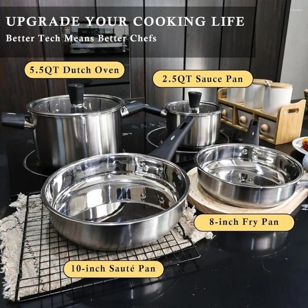Les ustensiles de cuisine définissent des pots et des casseroles en acier inoxydable Meythway définissent une cuisine antiadhésive avec des poignées de séjour à cool non toxiques