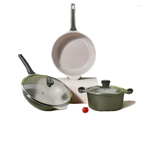 Ensemble d'ustensiles de cuisine simplicité moderne Stone Maifan Non Stick Pot Pot Kitchen Supplies Induction Gas de cuisinière double usage Cadeau de créneaux de maison