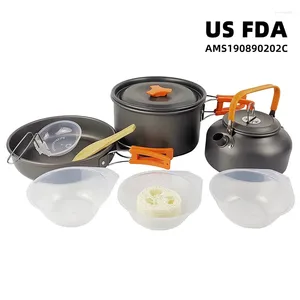 Kookgerei Sets OAPE Outdoor Benodigdheden Kamperen 2-3 Personen Waterkoker Pan Theepot Set Pot Bbq Servies Combinatie Draagbare Picknickset