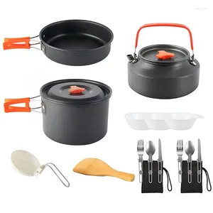 Conjuntos de utensilios de cocina Conjunto portátil al aire libre Utensilios de cocina Olla Pan Camping Vajilla Kit Cuchara plegable Tenedor Cuchillo para senderismo Picnic Viajes