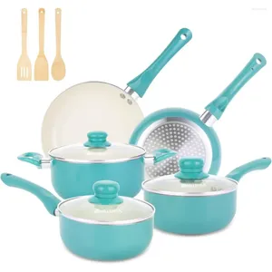 Ensembles de cuisine Pots et casseroles Définir la cuisine antiadhésive 11pcs Kitchen Induction en céramique