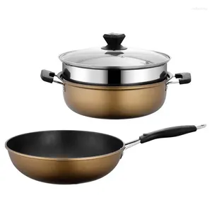 Ensemble d'ustensiles de cuisine, combinaison de casseroles antiadhésives épaisses de 32cm, cuiseur à soupe multifonctionnel à Double couche, cadeau deux pièces