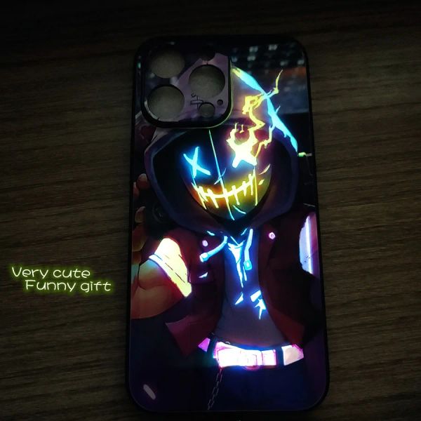 COOL ANIME LED Call Flash Phone Case pour iPhone 14 plus 12 13 Mini 11 Pro Xs Max xr 7 8 Plus Smart Luminous Back Cover Funny