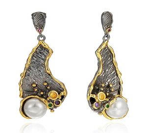 Cool grandes boucles d'oreilles pendantes design irrégulier bijoux en perles pistolet noir 2 tons plaqué or bijoux grande boucle d'oreille goutte pour femmes 5238424