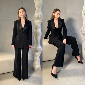 Cool zwarte damespakken voor bruiloft Moeder van de bruid Blazer Wide Leg Set Evence Party Tuxedos Street Wear 2 Pieces