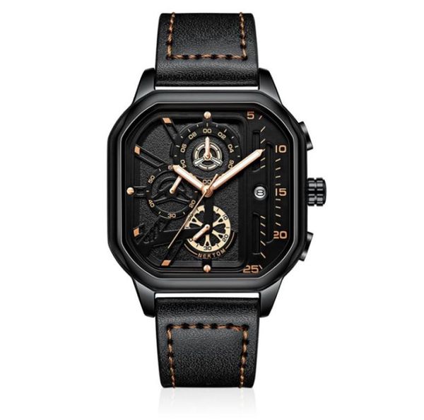 Marca de nektom negra Cool Hollow Out Mens Watches Cierro preciso Correa de cuero Correa luminosa Marca de pulsera Dial 99976982