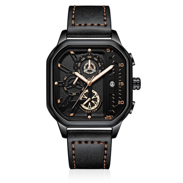 Cool Black NEKTOM Brand Hollow Out Relojes para hombre Reloj de cuarzo preciso Correa de cuero Luminous Square Dial Wristwatches227x