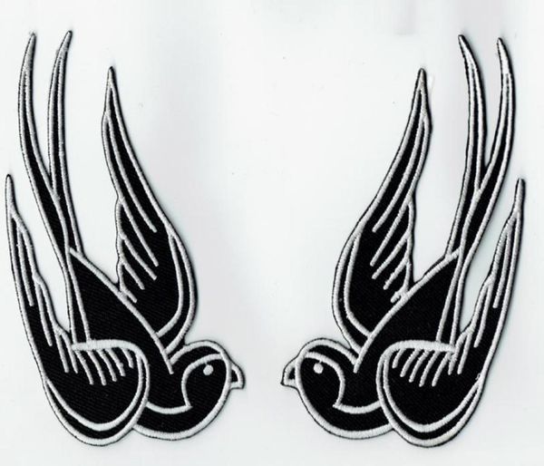 Cool Black Tattoo Sparrow Swallow Brodé Patch fer sur Moto Biker Patch Fer Sur Vêtements Emo Punk Patch 425quot266143991