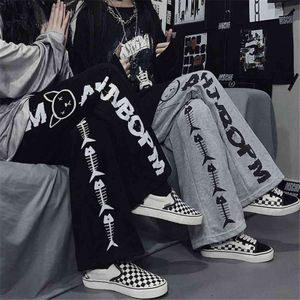 Cool Bone Fish Print Pantalon Fille Harajuku Automne Pantalon Femme Streetwear Été Printemps Mode Gris Gothique Pantalon De Survêtement Femmes Y211115