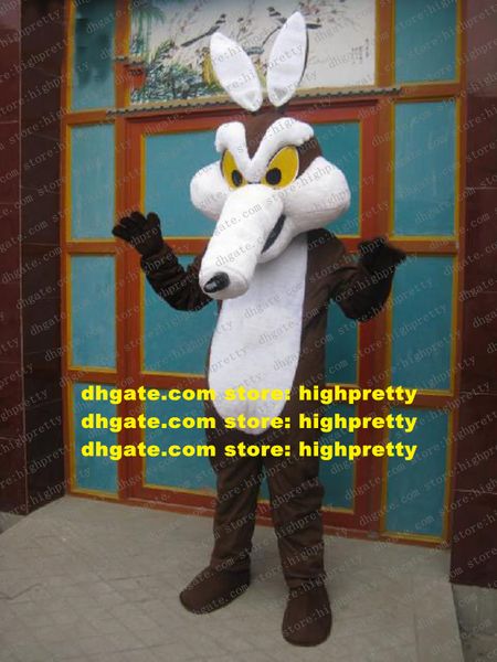 Cool Brown Fox Wolf Mascot Costume Mascotte Vixen Coyote Tamaño adulto con Big White Nariz larga Big Yellow Eyes No.657 Envío gratis