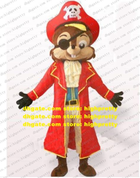 Cool Brown Pirate Chipmunk Mascot Costume Mascotte Chipmuck Squirrel Scuiridae con Big Red Hat Black Blinder No.1715 Envío gratis