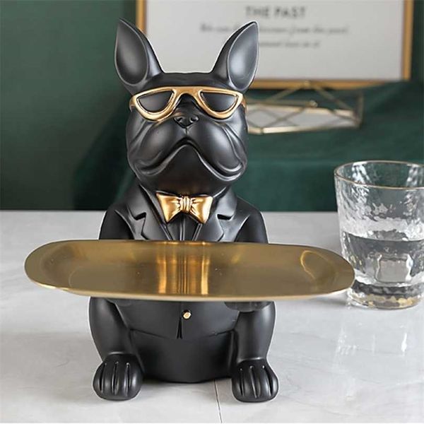 Cool Bulldog Statue Table Décoration Tirelire Bonbons clés Bureau Stockage Home Room Decor Multifonction Figurine Miniature, 211101