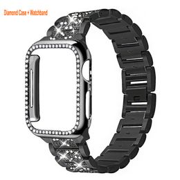 Cool Chain Metal Link Bands Compatibel met Apple Watch 42mm 44mm 45mm 49 Dames Heren met Bling Case Roestvrij stalen band met Diamond Case voor Iwatch SE Series 8 7 6 5 4 3 2 1