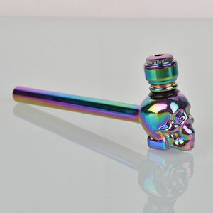 COOL Coloré Placage Tuyaux En Verre Épais Portable Filtre Écran Sèche Herb Tabac Cuillère Bol En Métal Avec Couvercle Fumer Bong Titulaire Crânes Innovants Forme Main Tube DHL