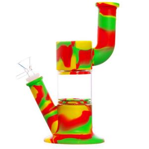 Cool Coloré Silicone Bong Pipes Kit Poignée Style Bubbler Herb Tabac En Verre Filtre Entonnoir Bol Cuillère Pipe À Eau Narguilé Fumer Porte-Cigarette Tube