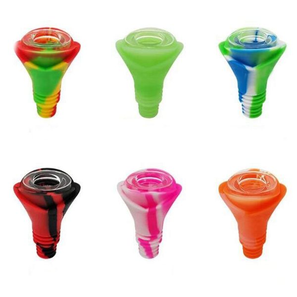 COOL Colorful Silicone Bubbler Smoking Rose Style 14MM 18MM Male Double Joint Dry Herb Tabaco Filter Glass Bowl Oil Rigs Waterpipe Bong DownStem Cigarette Holder