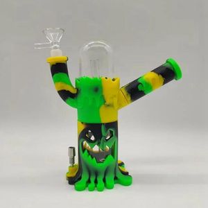 Cool Coloré Silicone Monstre Style Bong Pipes Kit Bubbler Herbe Sèche Tabac Verre Entonnoir Bol Pipe À Eau Portable Narguilé Fumer Porte-Cigarette Tube