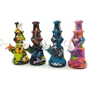 Cool Coloré Silicone Pipes Pagode Style Bubbler Filtre Portable Herbe Sèche Tabac Poignée Bol Porte-Cigarette Narguilé Pipe À Eau Bong Fumer Tube DHL