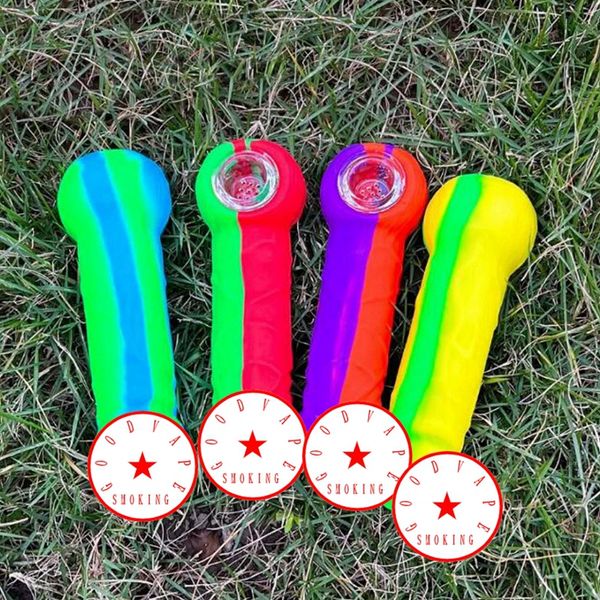 COOL Coloré Silicone Spécial Jouet Style Pipes Herbe Tabac Huile Rigs Verre Trou Filtre Bol Portable Handpipes Fumer Cigarette Main Titulaire Tube