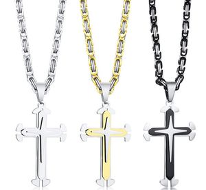 Cool Cross Colgante Collar Hombres Niños Acero Inoxidable Oro Plata Negro Cadena Bizantina 4mm 24 Pulgadas