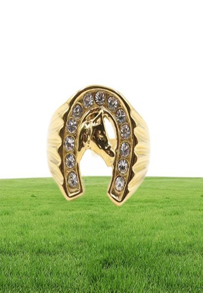 Bague de chaussure porte-bonheur en cristal doré, design Cool, bijoux de course en acier inoxydable, tête en or, doigt 3607106