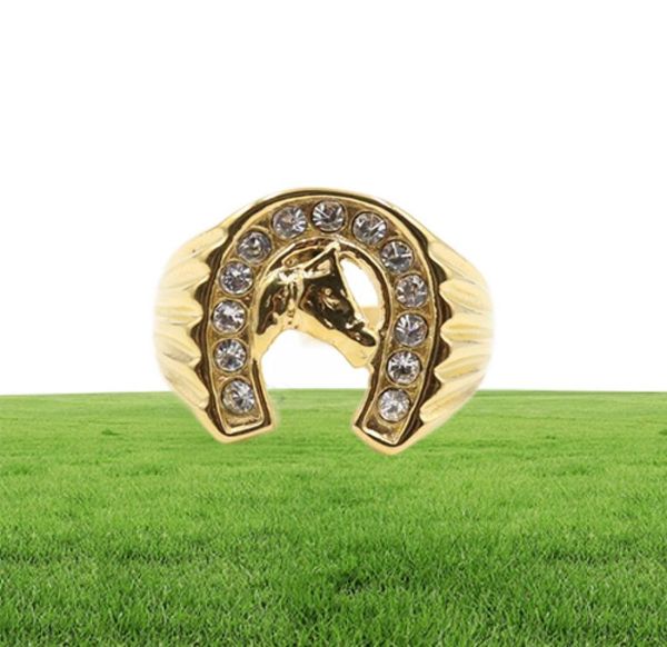 Design cool gol Crystal Lucky Shoe anneau en acier inoxydable Racing Bijoux Gold Head Ring Band Finger1912056