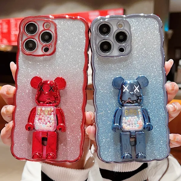 Étuis de téléphone de support de concepteur cool pour iPhone 14 13ProMax 12Pro 11 XR 7 8 plus Coque de couverture antichoc Candy Bear Case avec couverture dégradée d'objectif