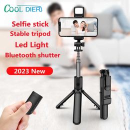 COOL DIER Selfie Statief Bluetooth Draadloos Uitschuifbare Draagbare Stand Met Selfie Stick Invullicht Afstandsbediening Sluiter Voor Smartphone HKD230828