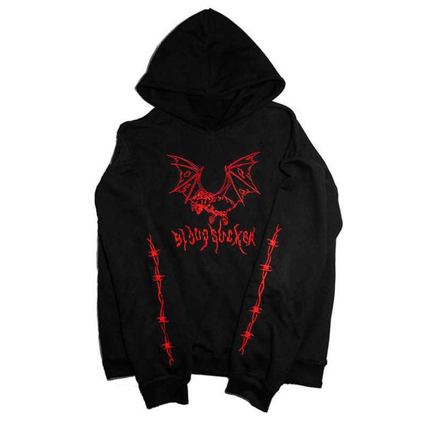 Cool Fashion Casual Goth Goat Demon Bat Broderie Pollover Black Sweat style heavy metal hoodies sudadera Punk polaire 210720