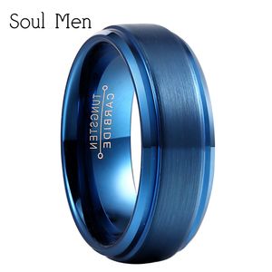 Cool Fashion Hommes Bijoux 8mm Bleu Carbure De Tungstène Anneau Mâle Femelle Bande De Mariage Meilleur Cadeau Saint Valentin Taille 7 à 13 S18101608