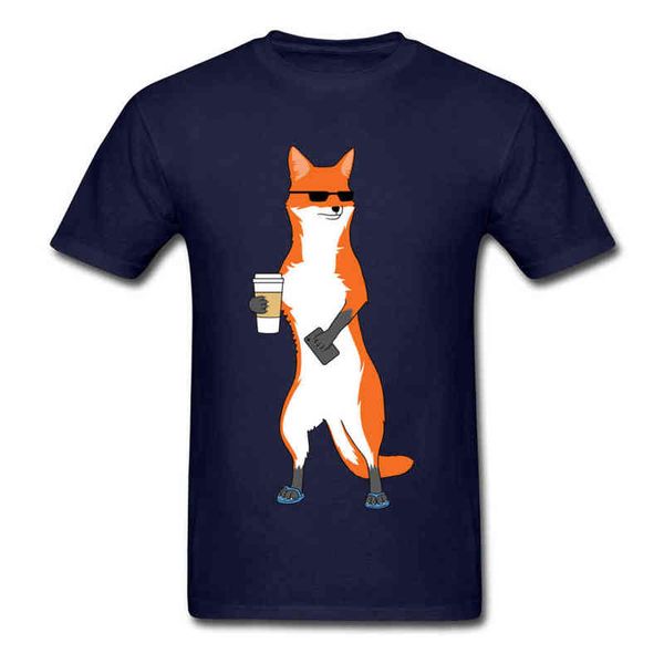 Cool Fox Mâle Funky Slim Fit Hauts Chemises Col Rond Eté Automne Haut En Coton T-shirts Normal À Manches Courtes Vêtements Chemise G1222