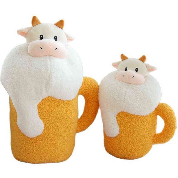 Cool Drôle Vache Tête Bière En Peluche Jouets Doux Rempli Aniamls Vee Mousse Coussin Mignon Cadeau D'anniversaire Pour Garçon J220704