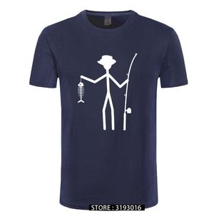 Cool grappig T-shirt mannen hoge kwaliteit Tees heren visser Stick Figure Holding visgraten katoen T-shirts met korte mouwen