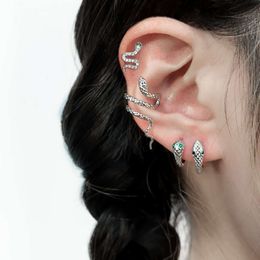 Cool Girl exclusieve gevormde oorbellen, donker en koel, driedimensionale kleine slang met gebogen dierenbeetoren, oorbeenstekers, oorbellen
