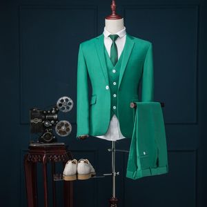 Cool Groom Wear Green One Button Groomsmen Notch Lapel Groom Tuxedos Trajes de hombre Boda / Baile de graduación / Cena Best Man Blazer (chaqueta + pantalón + corbata + chaleco)