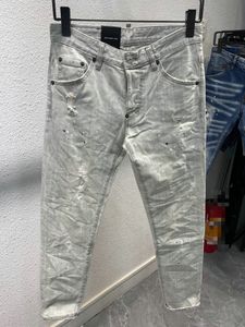 Cool Guy Designer Jean skinny en denim délavé gris Pantalon en jean déchiré en détresse Coupe slim