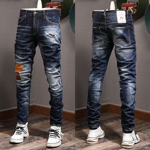 Cool Guy Jeans Italia Style Color Wash Effect Ripped Skinny Denim Pantalones para hombres