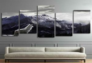 Cool HD -prints Canvas Wall Art Living Room Home Decor Pictures 5 stuks Snow Mountain Plateau Wolf Paintings Animal Posters Framew8588685