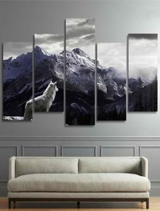 Cool HD -prints Canvas Wall Art Living Room Home Decor Pictures 5 stuks Snow Mountain Plateau Wolf Paintings Animal Posters Framew7282334