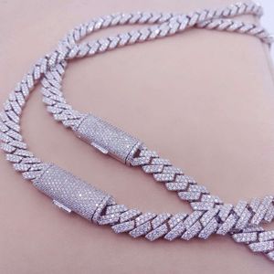 Cool Hip Hop 10mm Iced Sterling Silver Men Chains Necklace Diamond VVS1 Twee rijen Moissanite Cuban Link Chain