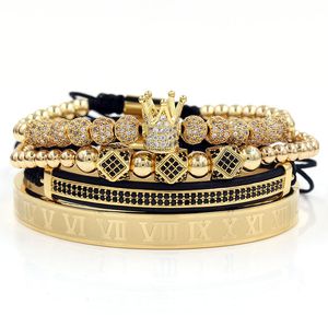 Cool Hip Hop Style Micro Crown Charm Armband 6mm 8mm CZ Ball Beads Armbanden Romeinse cijfers Koperen Bangle Sieraden