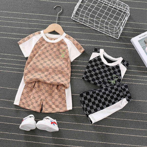 Legal garoto meninos 2021 roupas de verão roupa moda impressão camiseta de manga curta + shorts 2 pc/set casual infantil crianças roupas g220310